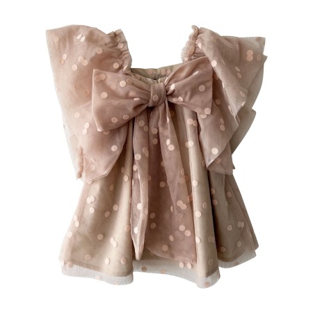 Vestido tule bege com pintas rosa Vestido tule bege com pintas rosa