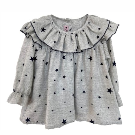 Grey with navy stars collar blouse