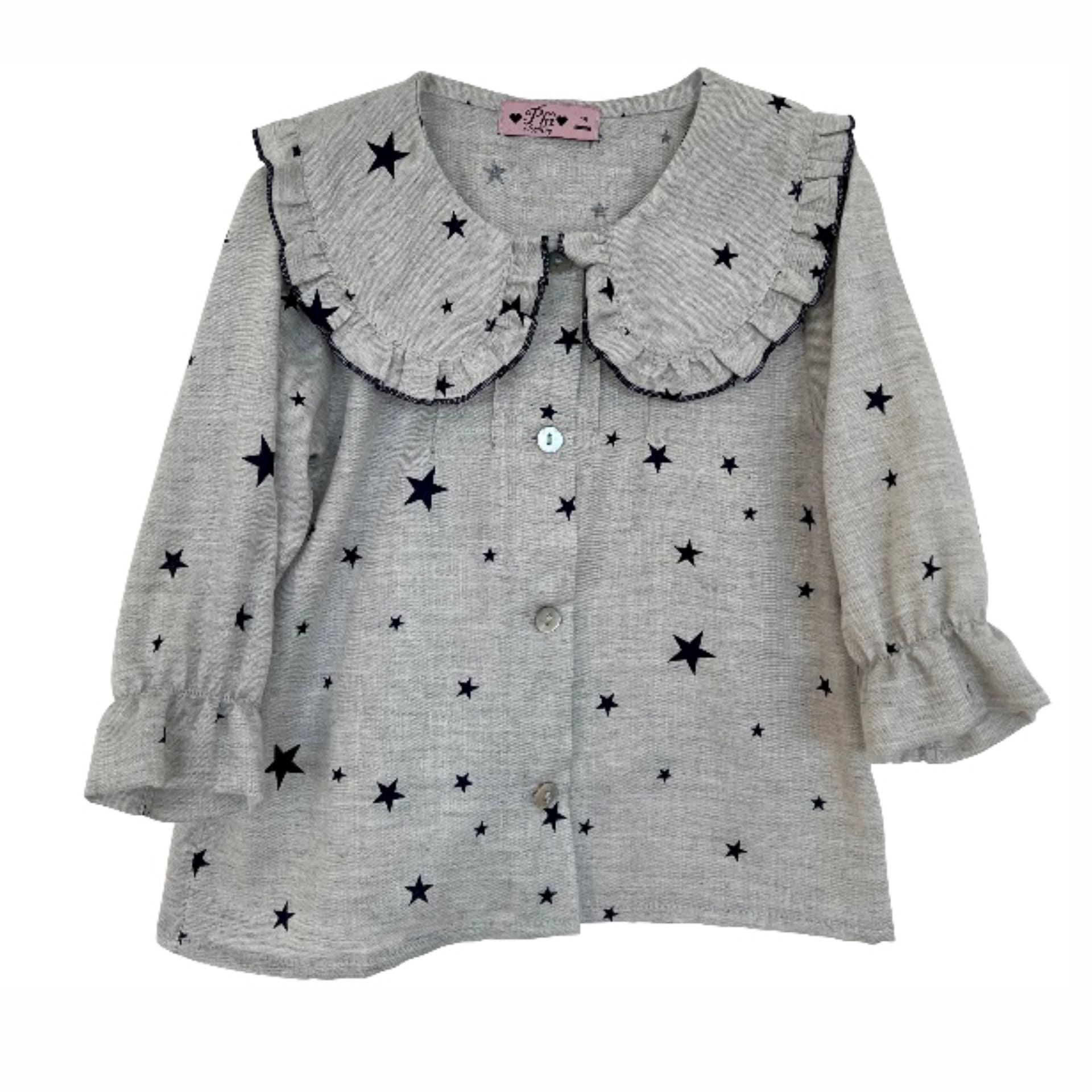 Grey with navy stars 2 collar blouse