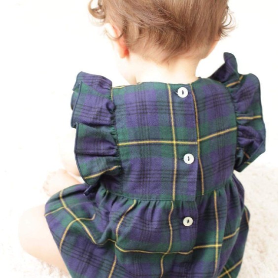 Green tartan 2 bows romper