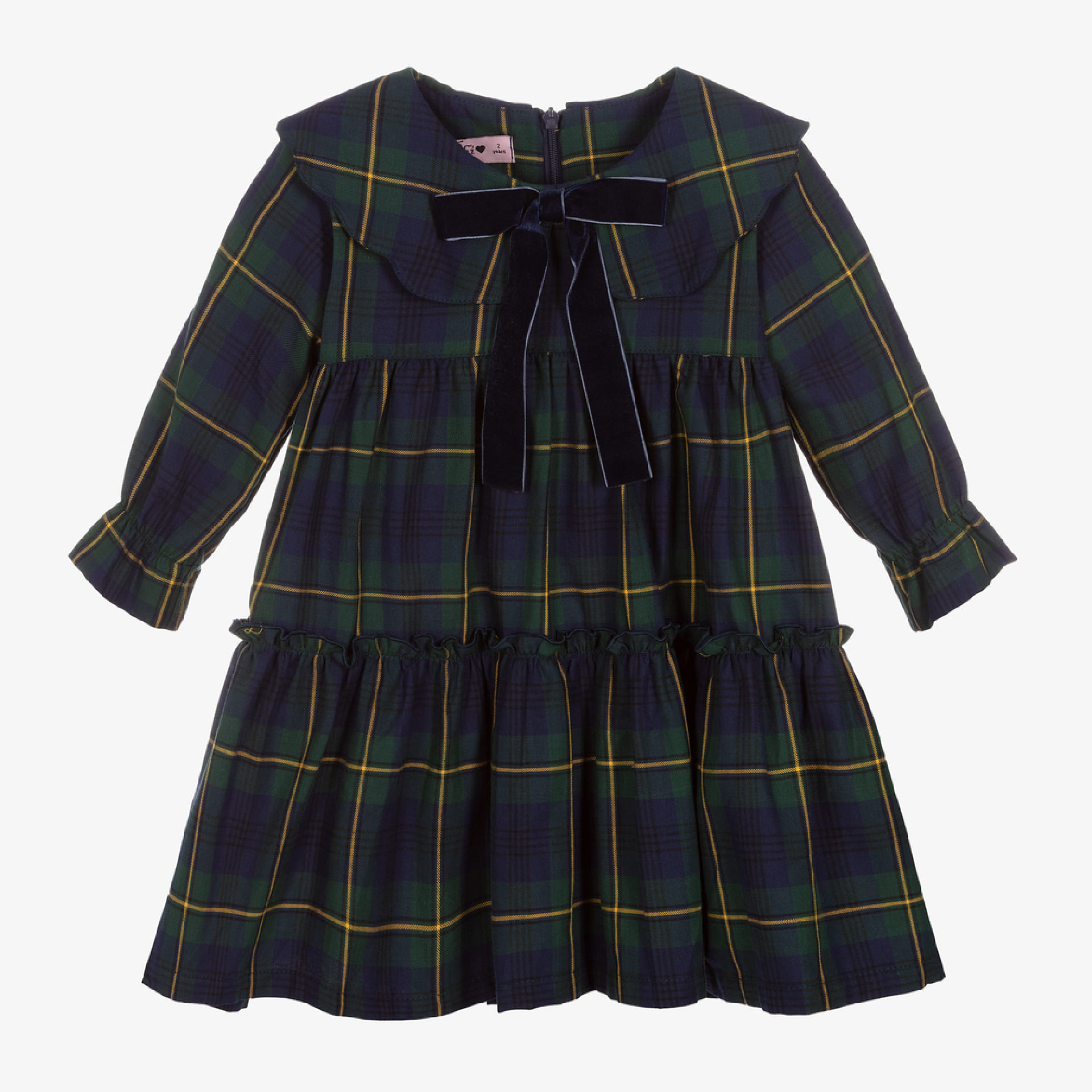 Green tartan 2 collar dress