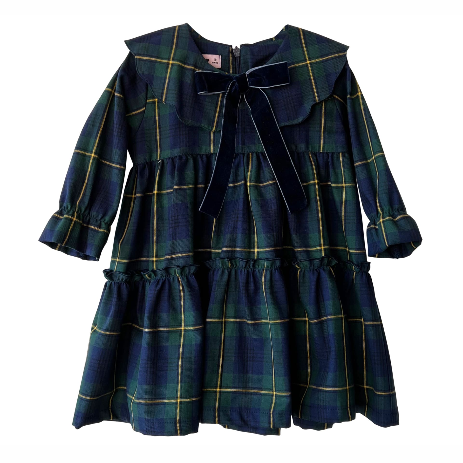 Green tartan 2 collar dress