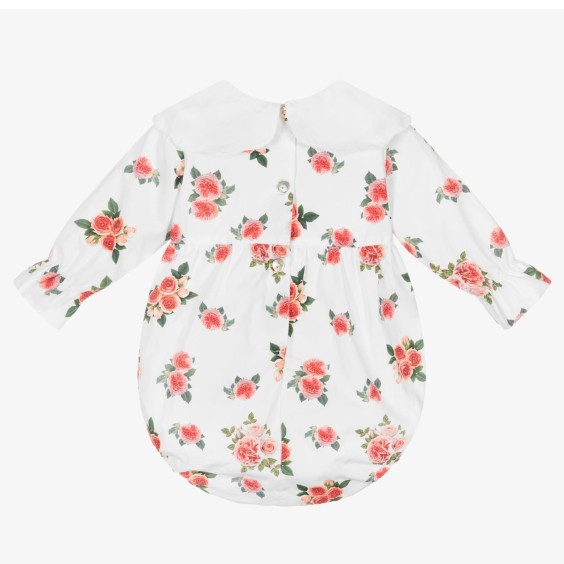 Ivory camellia long sleeve romper