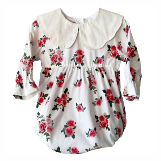 Ivory camellia long sleeve romper