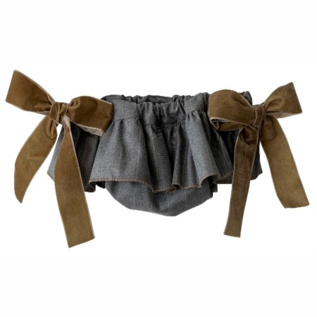 Grey with beige stripes 2 bows bloomer