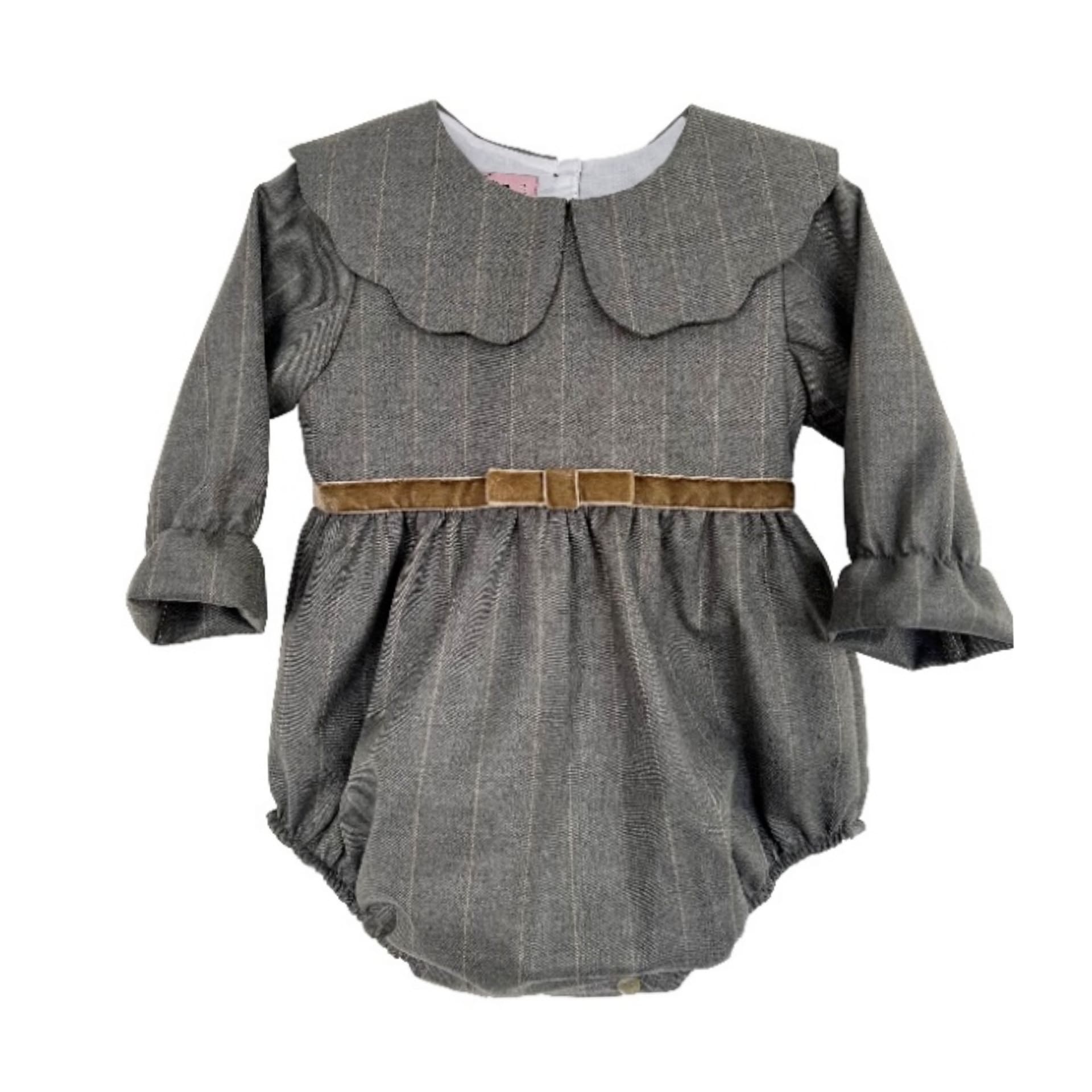 Grey with beoige stripes long sleeve romper