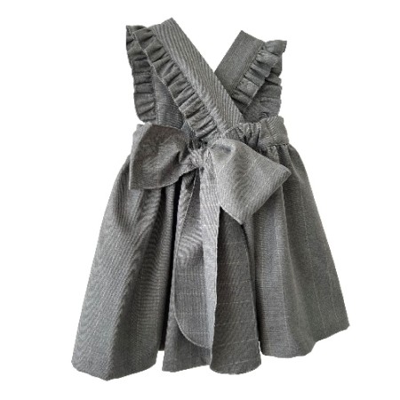 Grey with beige straps pinafore dress