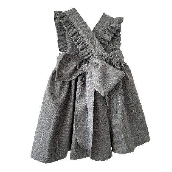 Grey with beige straps pinafore dress