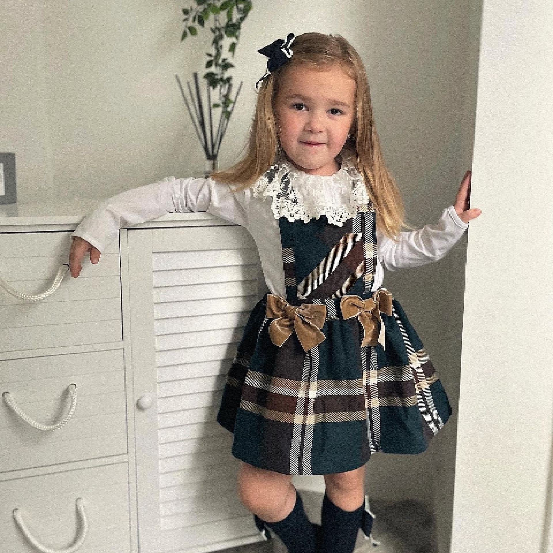 Blue tartan dungaree skirt