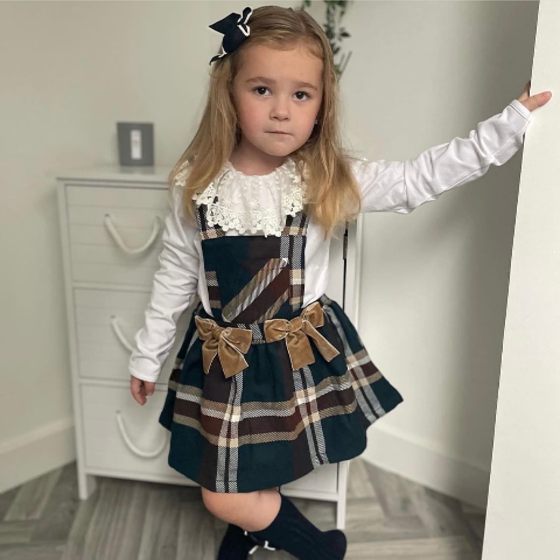 Blue tartan dungaree skirt