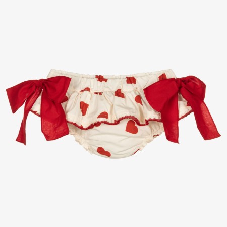 Ivory with red hearts pleated trim bloomer