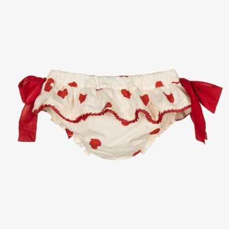 Ivory with red hearts pleated trim bloomer Ivory with red hearts pleated trim bloomer