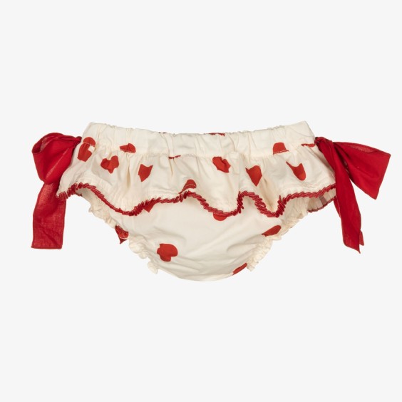 Ivory with red hearts pleated trim bloomer