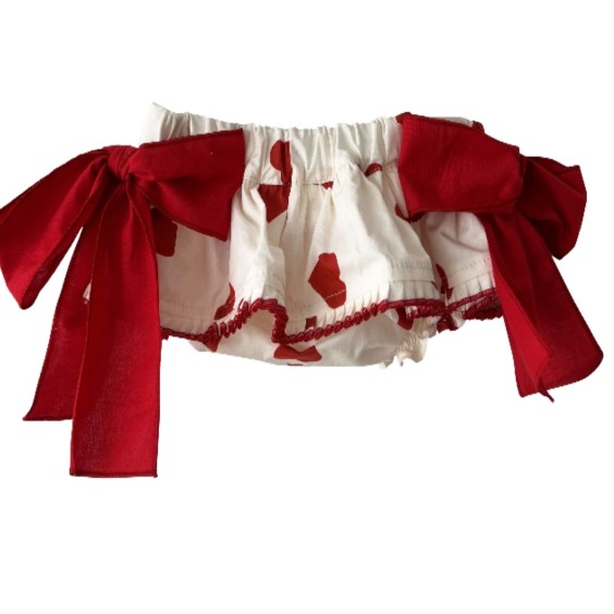 Ivory with red hearts pleated trim bloomer