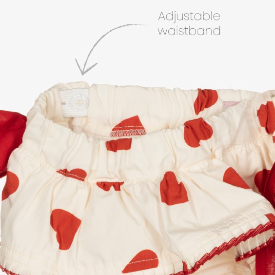 Ivory with red hearts pleated trim bloomer