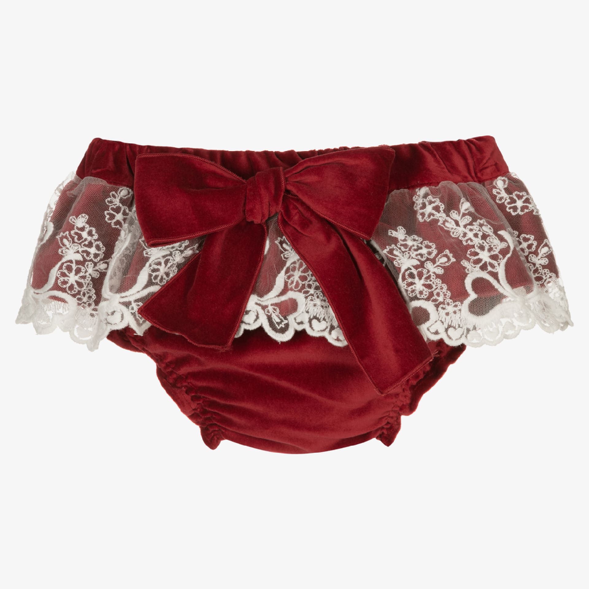 Bordeaux velvet bloomer with tulle lace