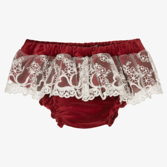 Bordeaux velvet bloomer with tulle lace