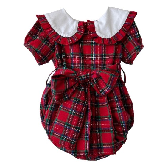 barboteuse plaid rouge � col blanc