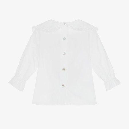 White blouse with red tartan bow White blouse with red tartan bow