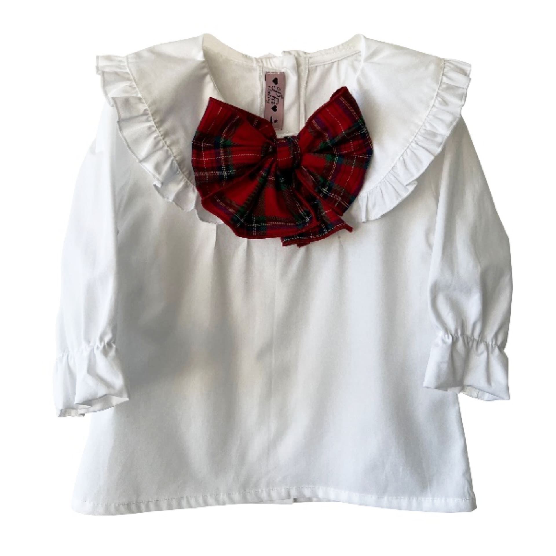 Blusa bramca com laço xadrez vermelho