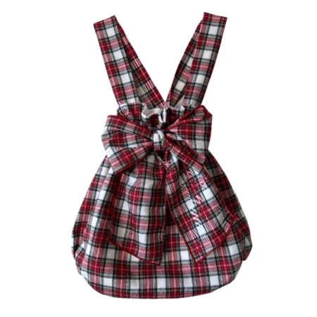 Ivory and red tartan romper