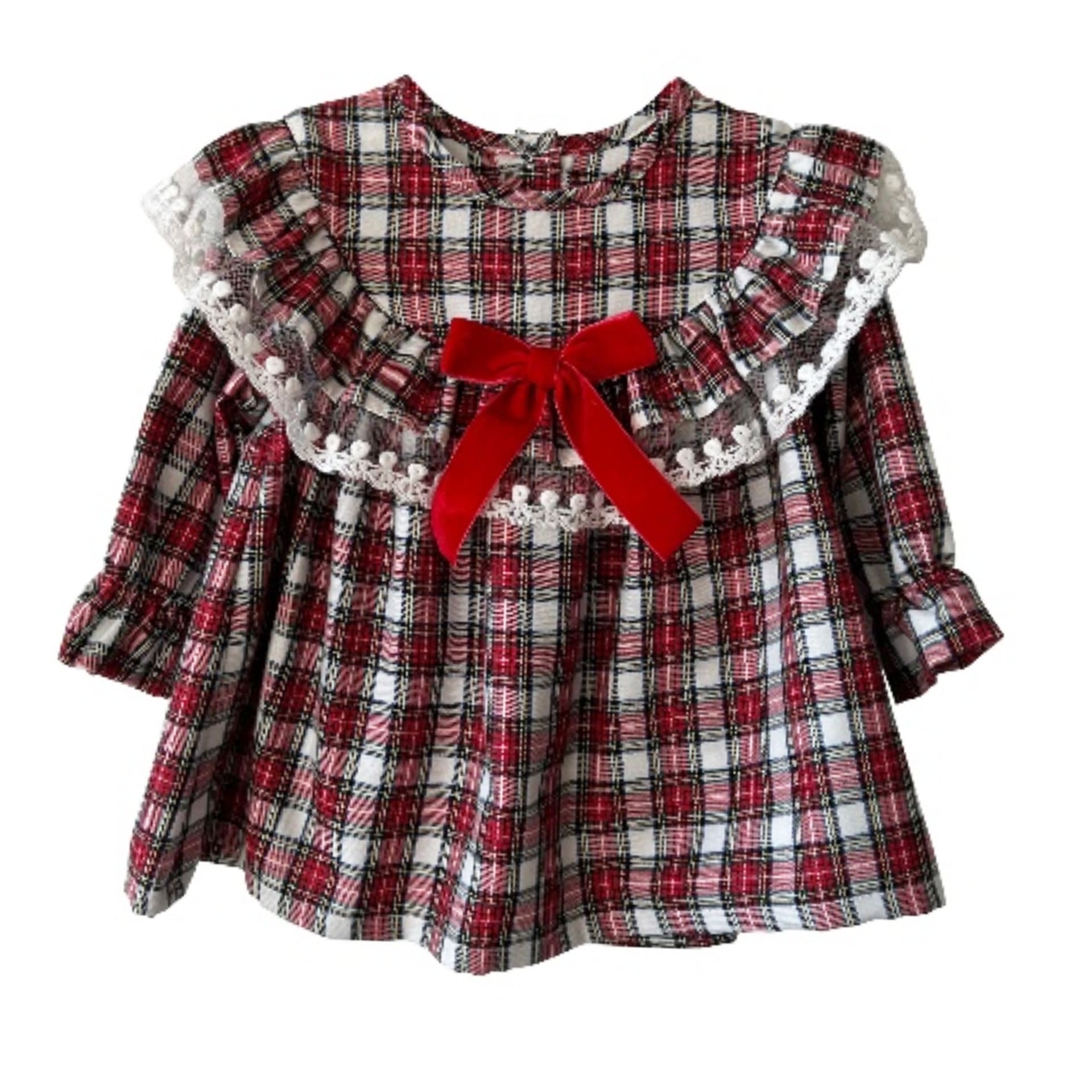 Ivory and red tartan frill blouse