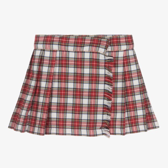 Ivory and red tartan pleated skirt