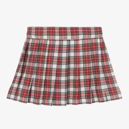 Ivory and red tartan pleated skirt