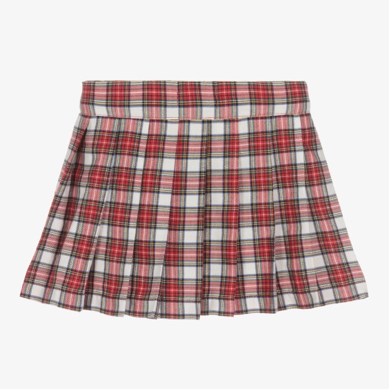 Ivory and red tartan pleated skirt