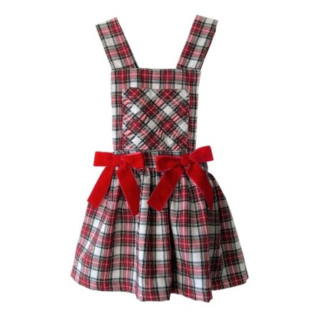 Ivory and red tartan dungaree skirt