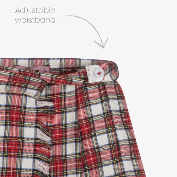 Ivory and red tartan pleated skirt