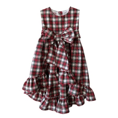 Ivory and red tartan long dress