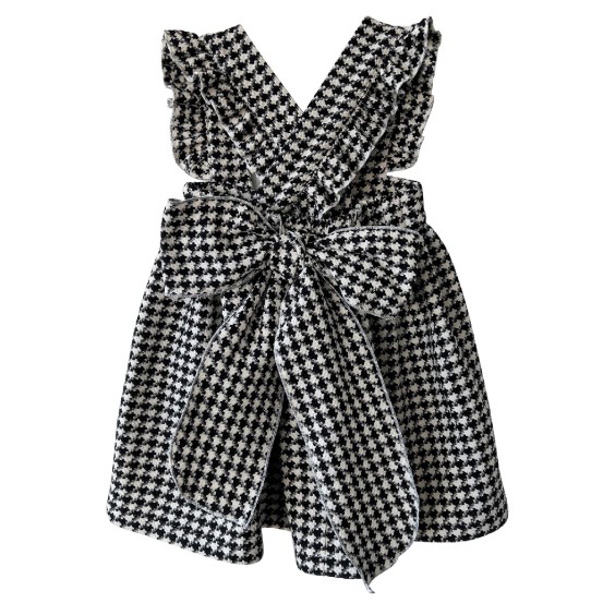 Vestido pied de poule com alas