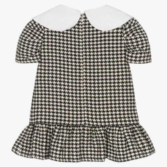 Vestido pied de poule com gola branca