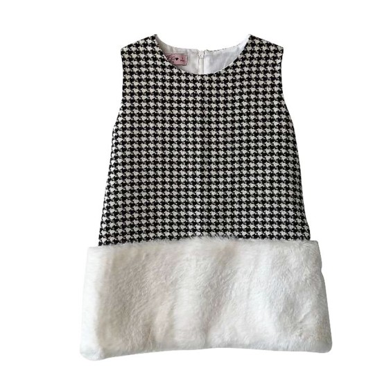 Vestido pied de poule com pelo