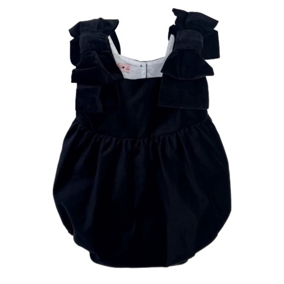 Black velvet bows romper