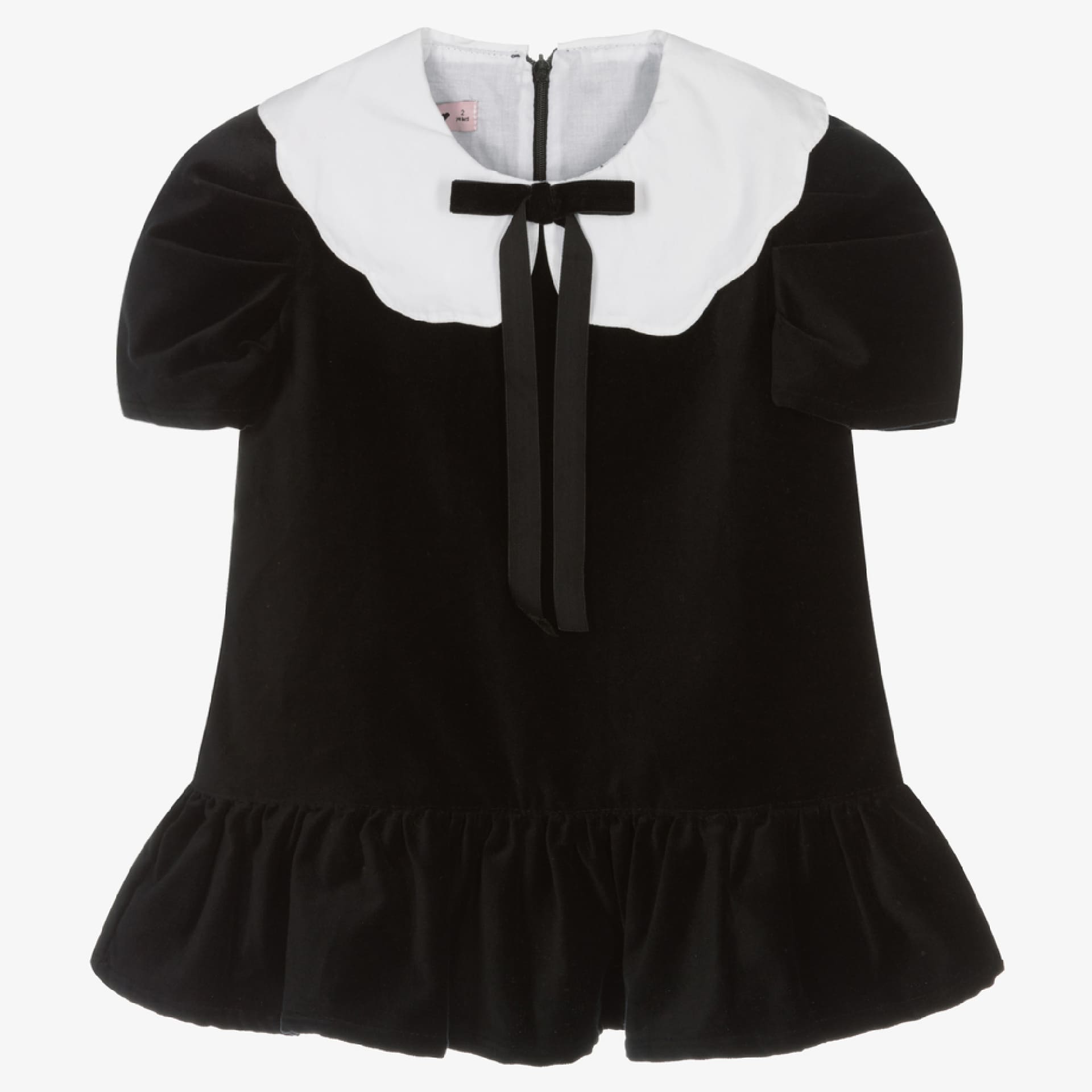 Black velvet white collar dress