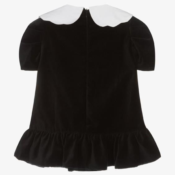 Black velvet white collar dress