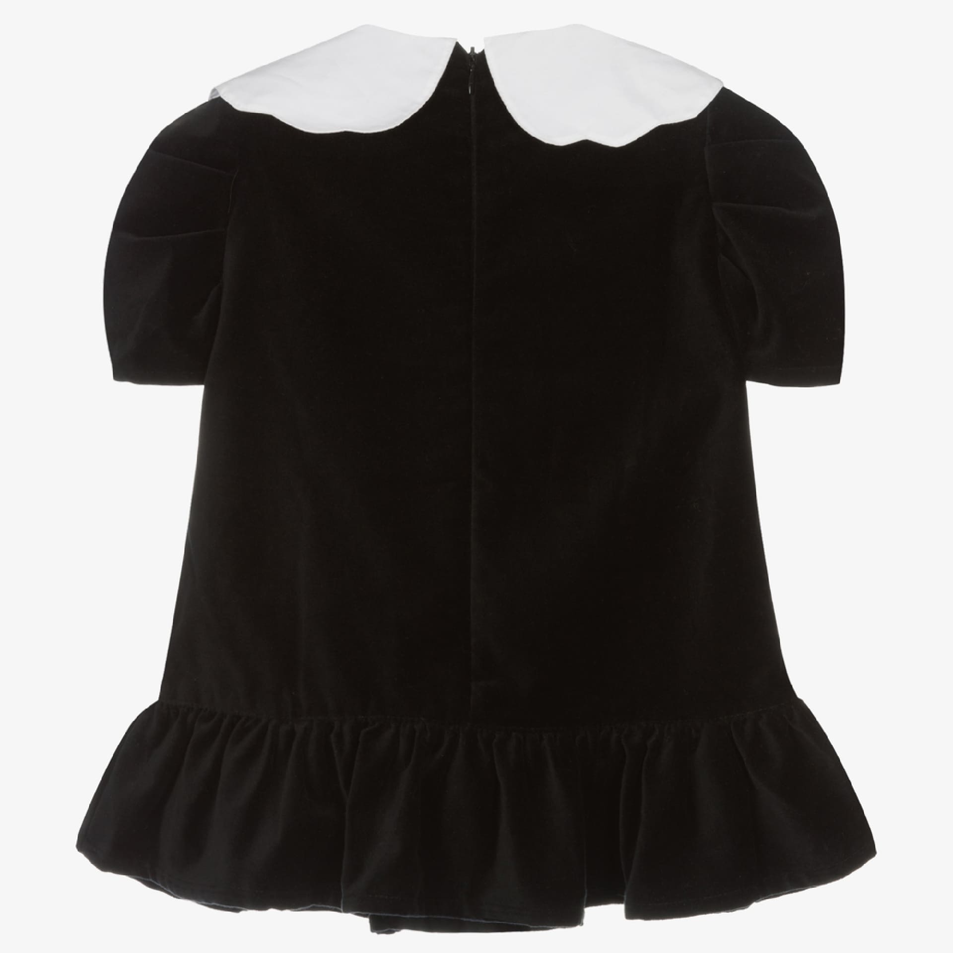 Black velvet white collar dress