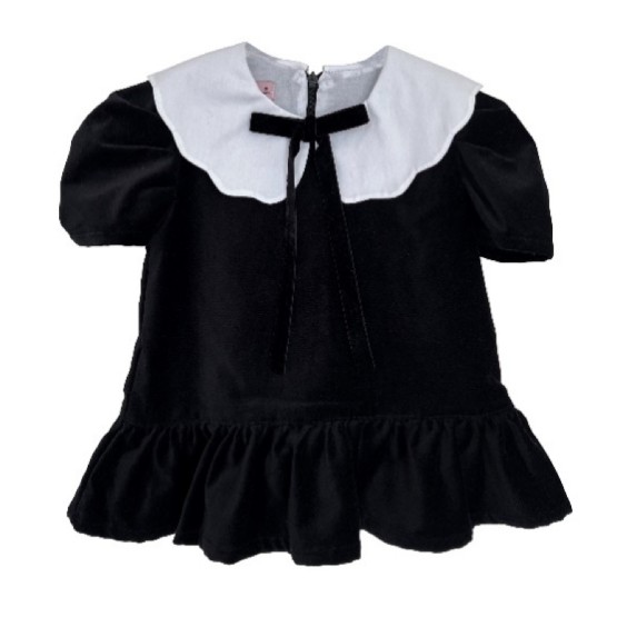 Black velvet white collar dress