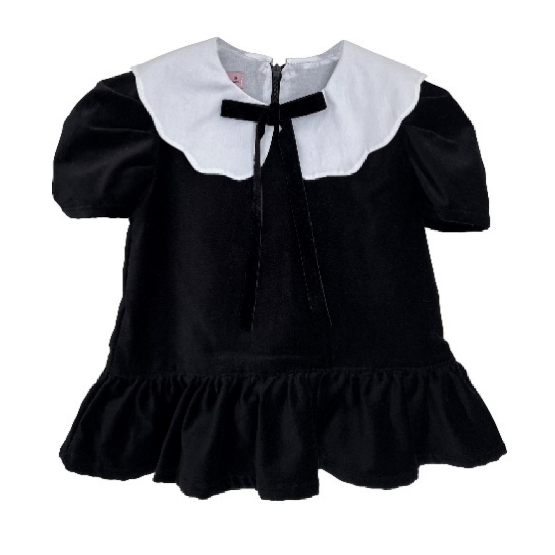 Black velvet white collar dress