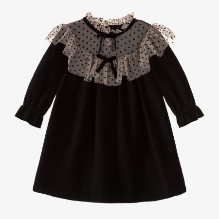 Black velvet with black dots tule dress