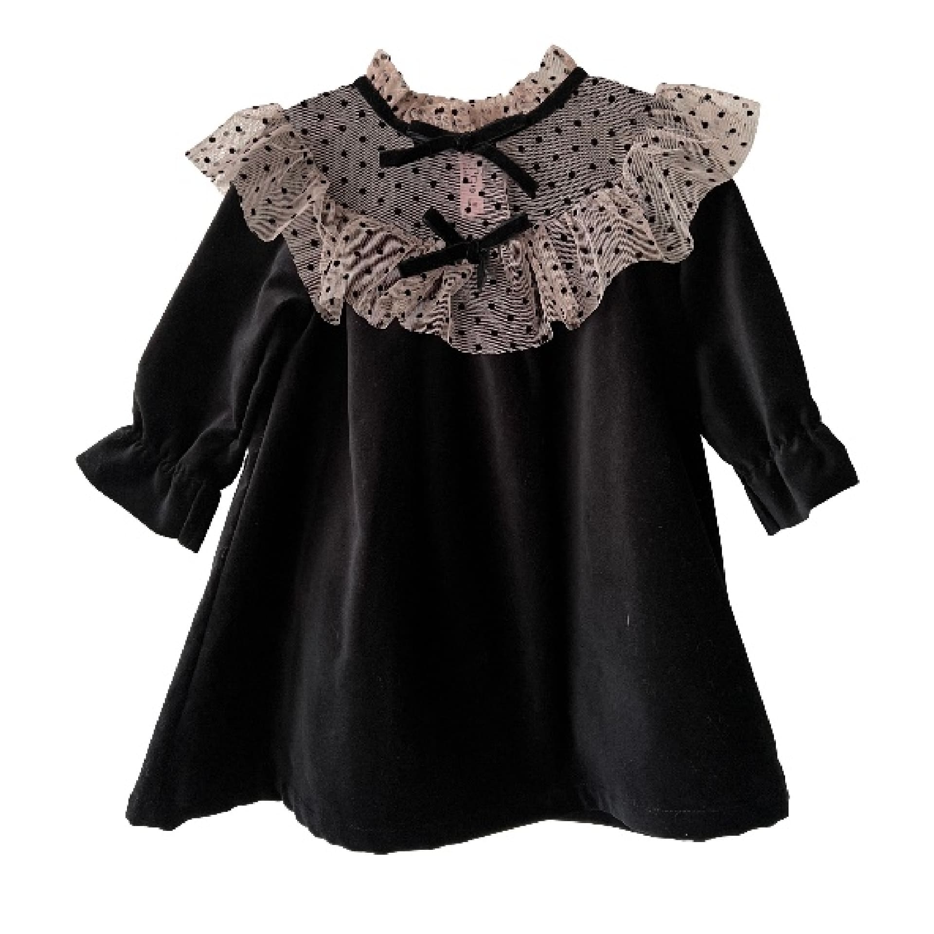 Black velvet with black dots tule dress