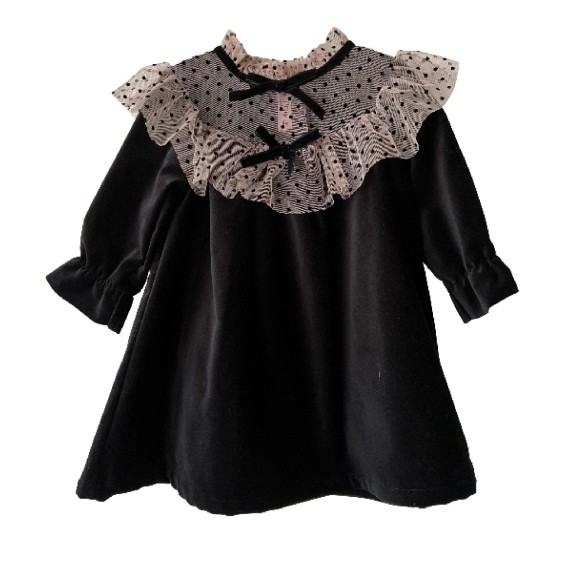 Black velvet with black dots tule dress