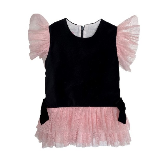Black velvet with pink tule dress