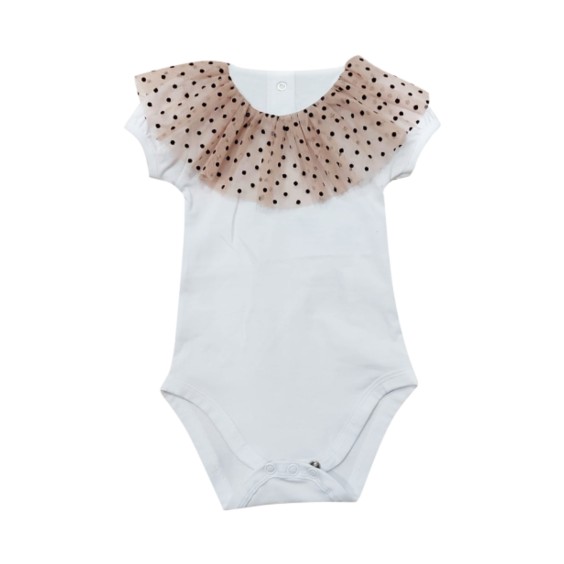 Body/T-shirt col tule � pois noirs