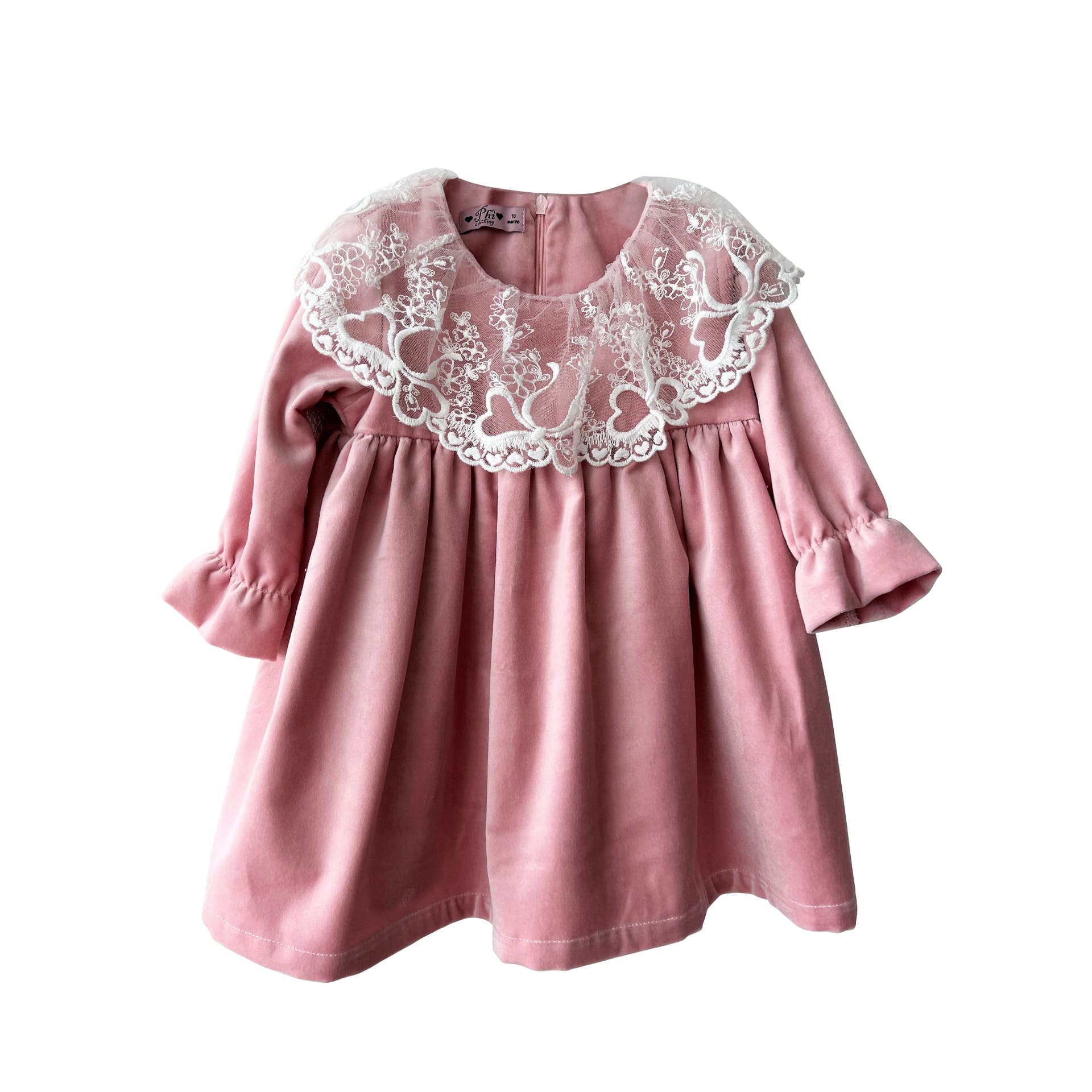 Robe en velours rose avec dentelle