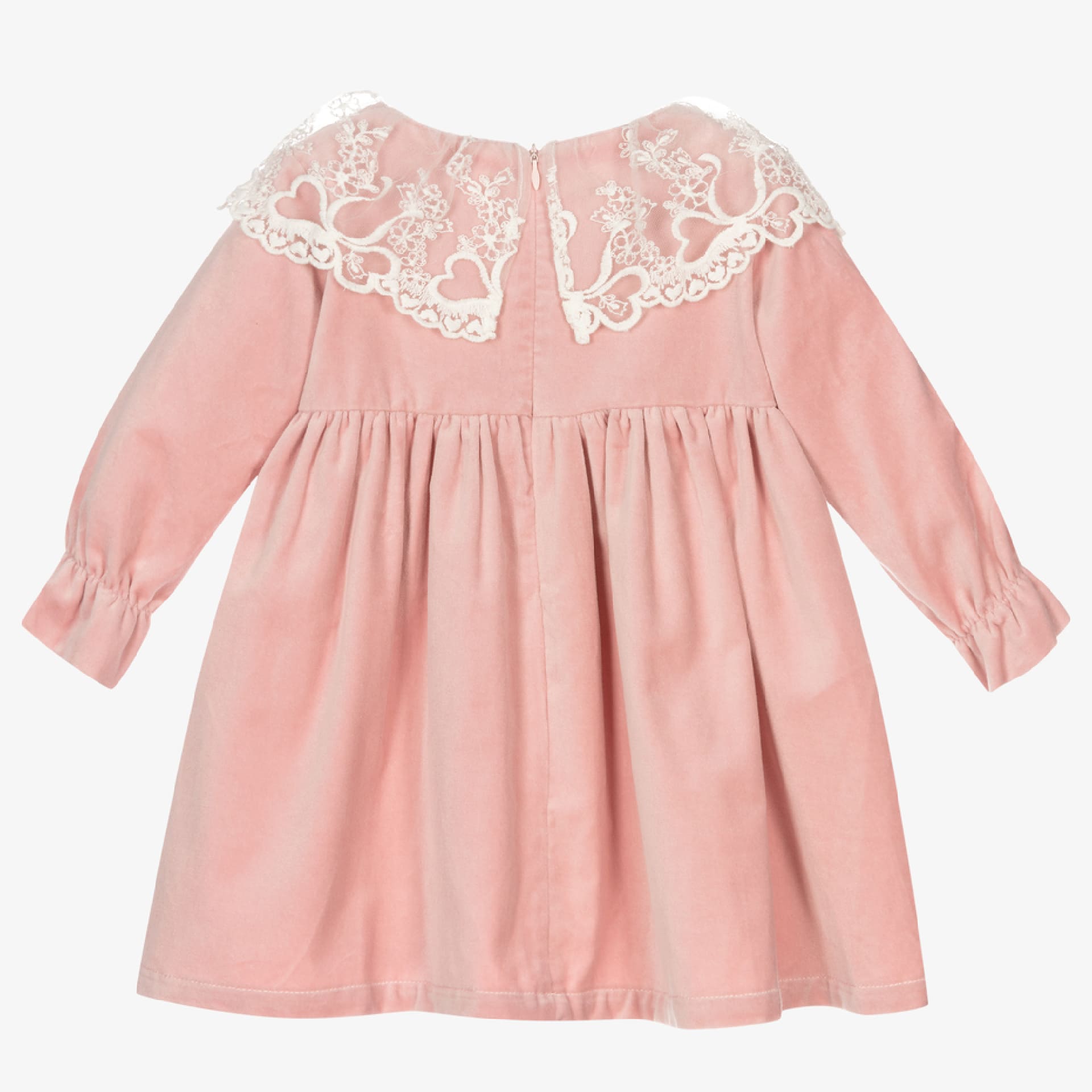 Robe en velours rose avec dentelle