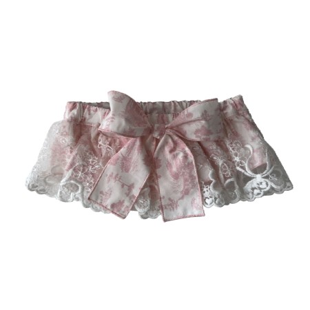 Pink toile de jouy bloomer with tule