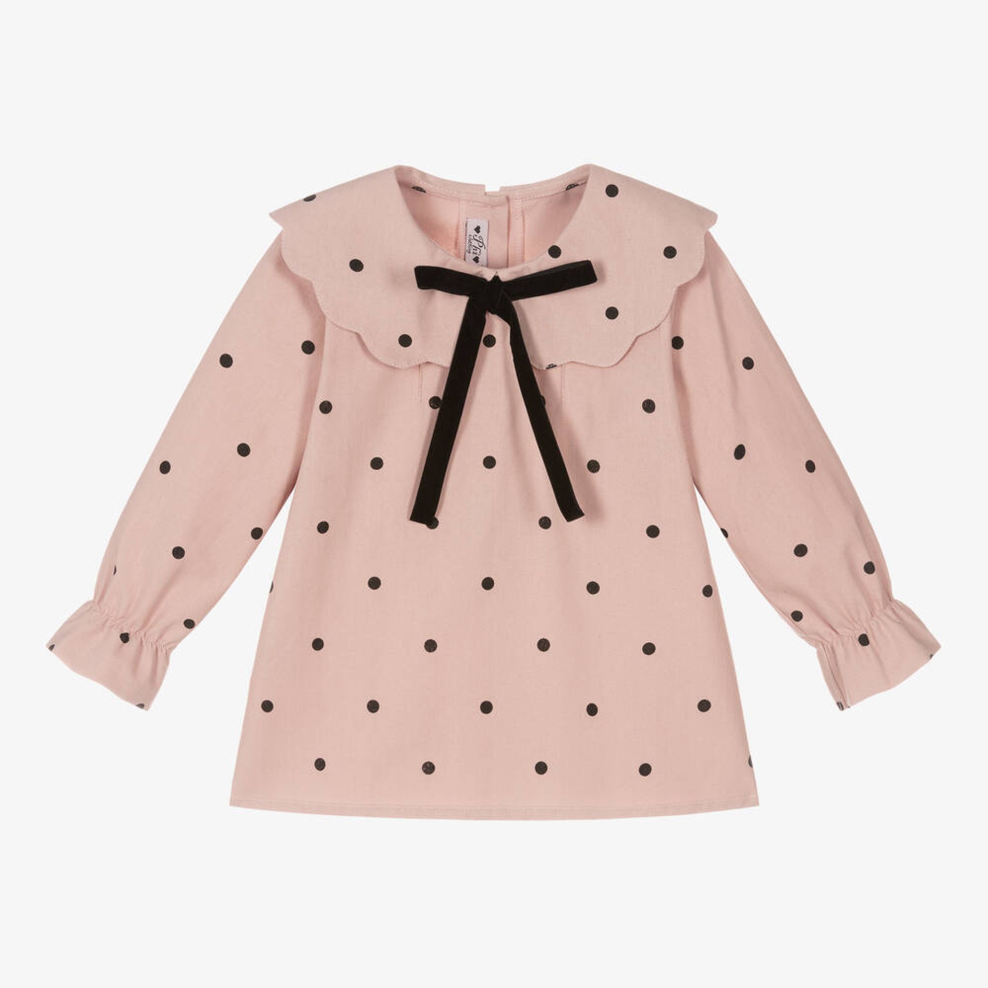 Blusa rosa com pintas pretas com laço em veludo